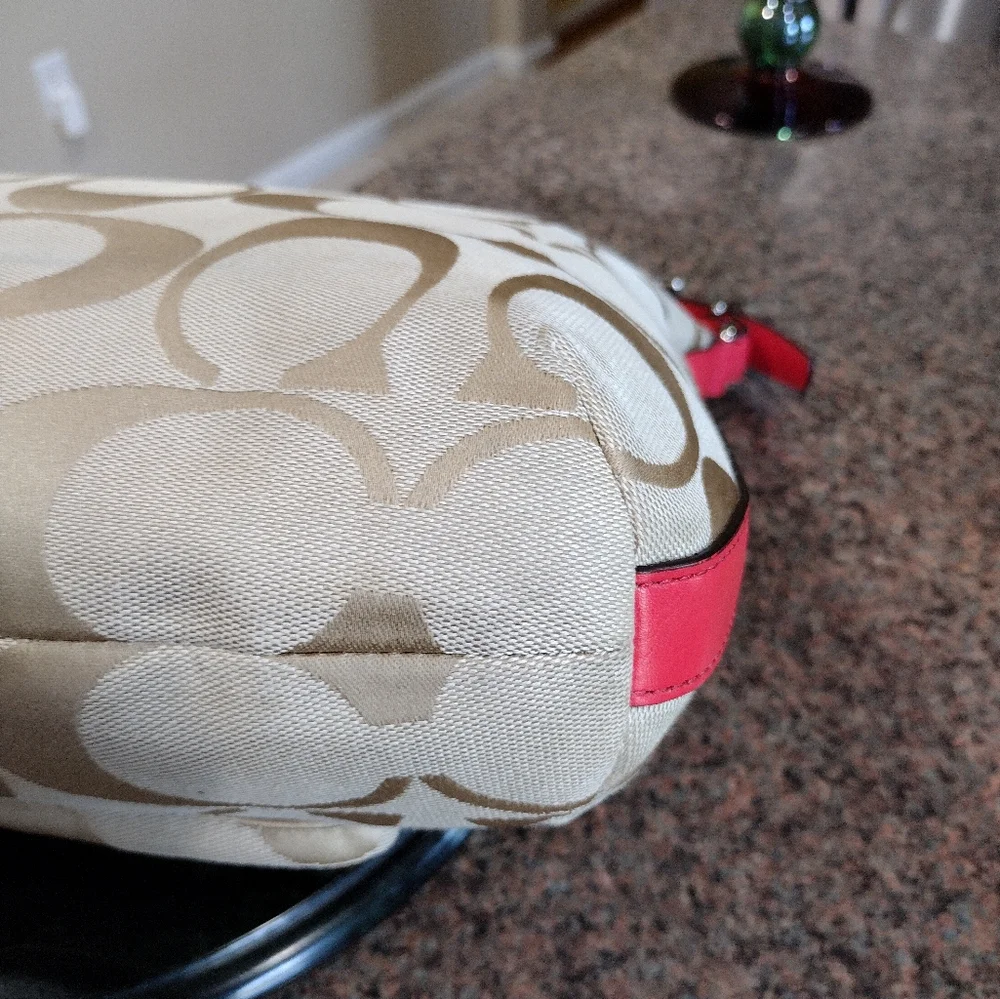 Coach Legacy Signature Courtney Hobo Bag Khaki and Coral Style #22392
